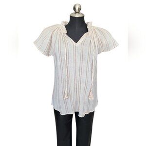 Ruffle Pleated Cotton Summer Blouse Size XL